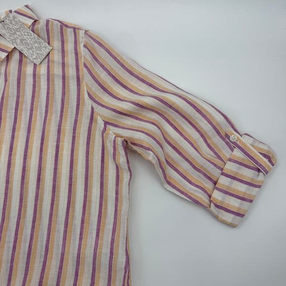 New CHICO's Linen Shirt Women Size 1 / US M Button Front  Lightweight 3/4 Sleeve - Picture 3 of 8